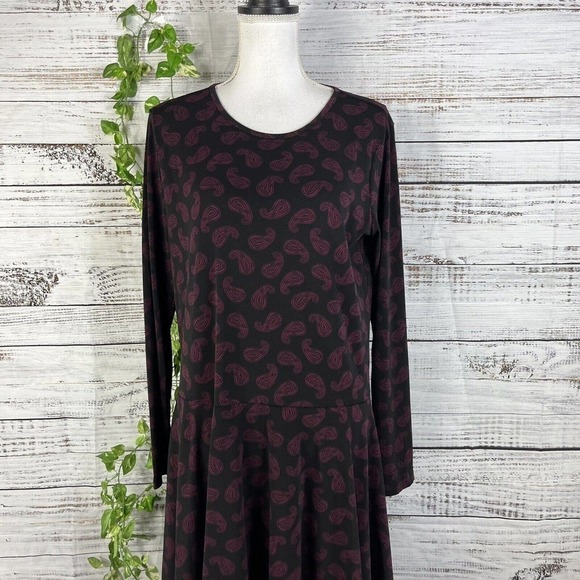 Michael Kors Dress size Large Purple Black Paisley Slinky Stretch High Low Boho - Picture 3 of 13